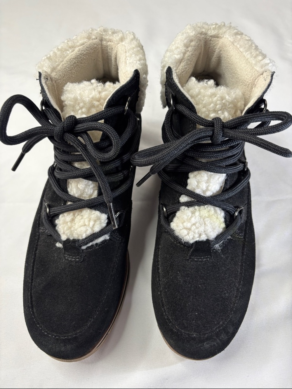 Sorel Black Suede Sherpa-Lined Lace-Up Winter Boots